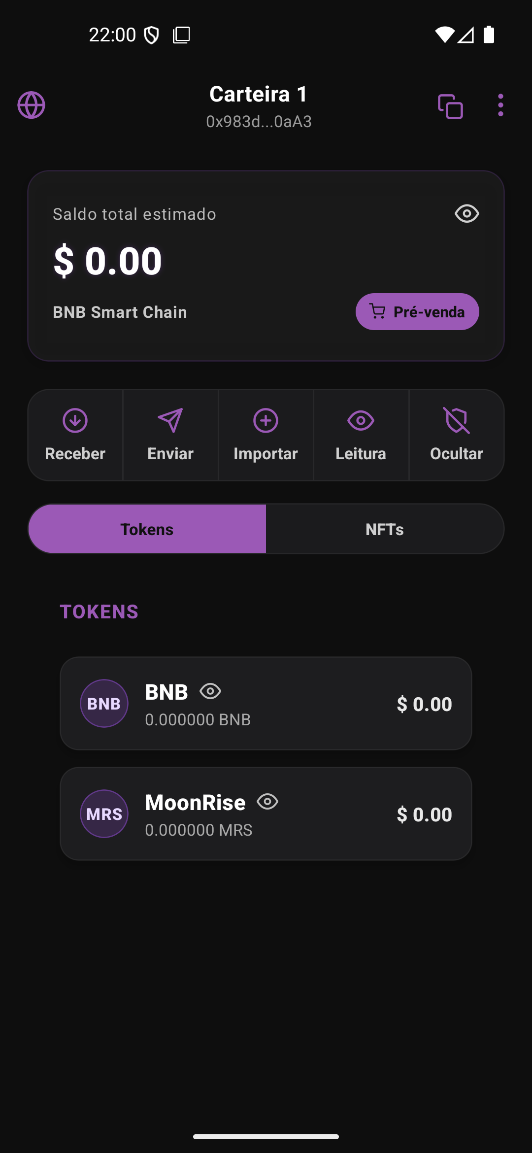 MoonRise Wallet – tela